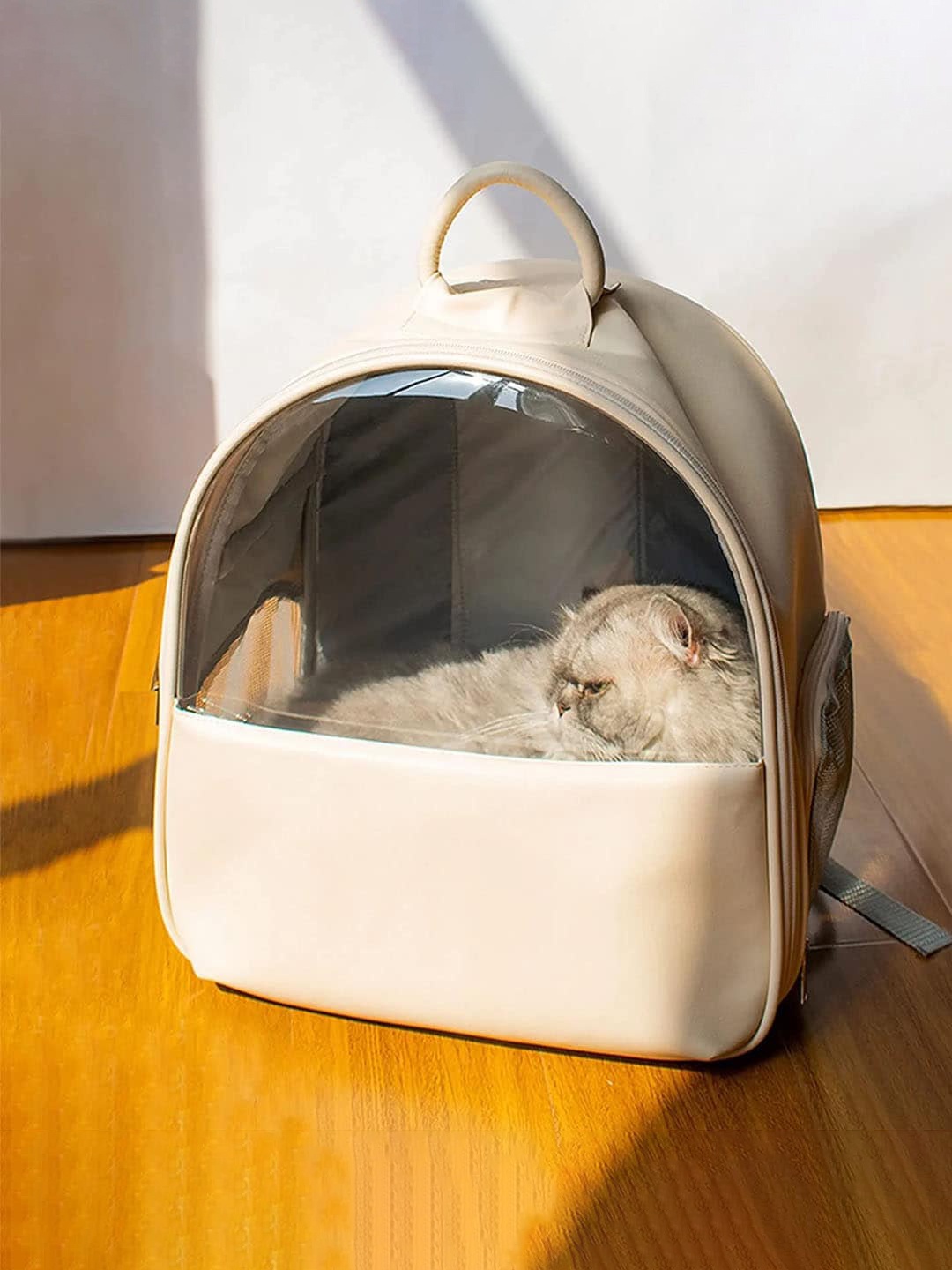 

Emily pets Waterproof Leather Carrier Backpack For Cats, Beige