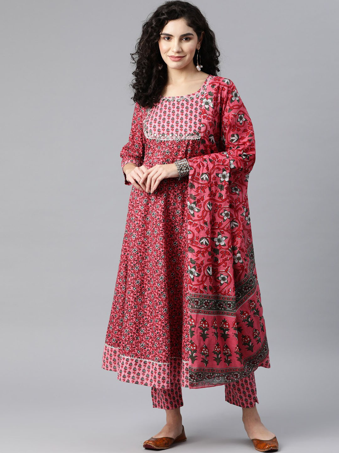 

Glorious Floral Printed Pure Cotton Kurta with Trousers & Dupatta, Pink