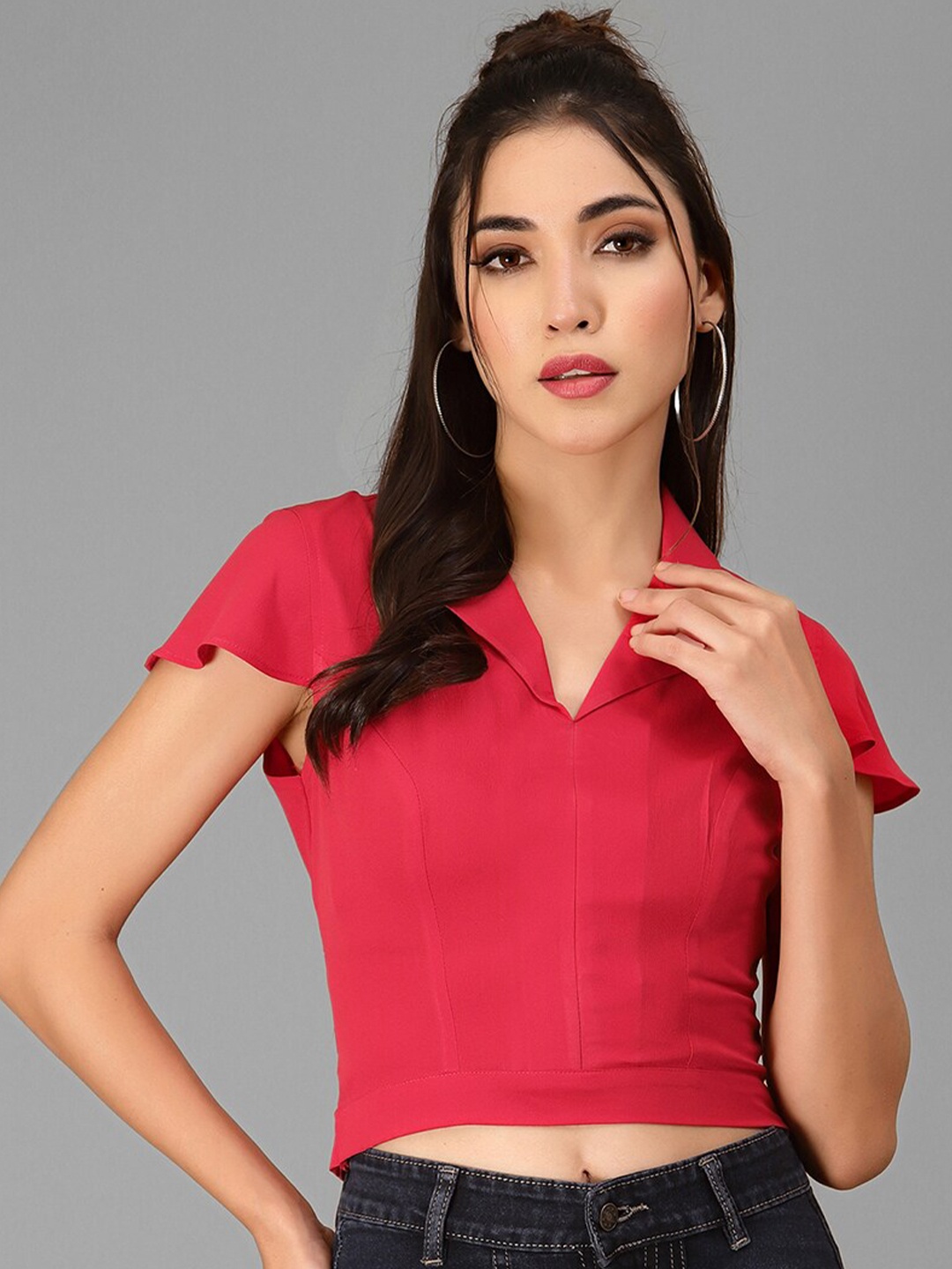 

Selvia Crepe Shirt Style Top, Red