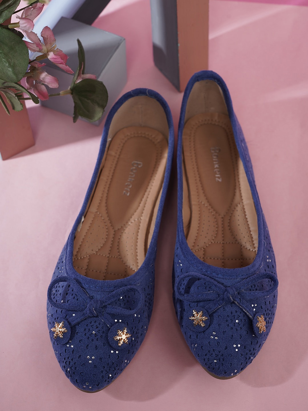 

Bonkerz Women Textured Ballerinas With Bows, Blue