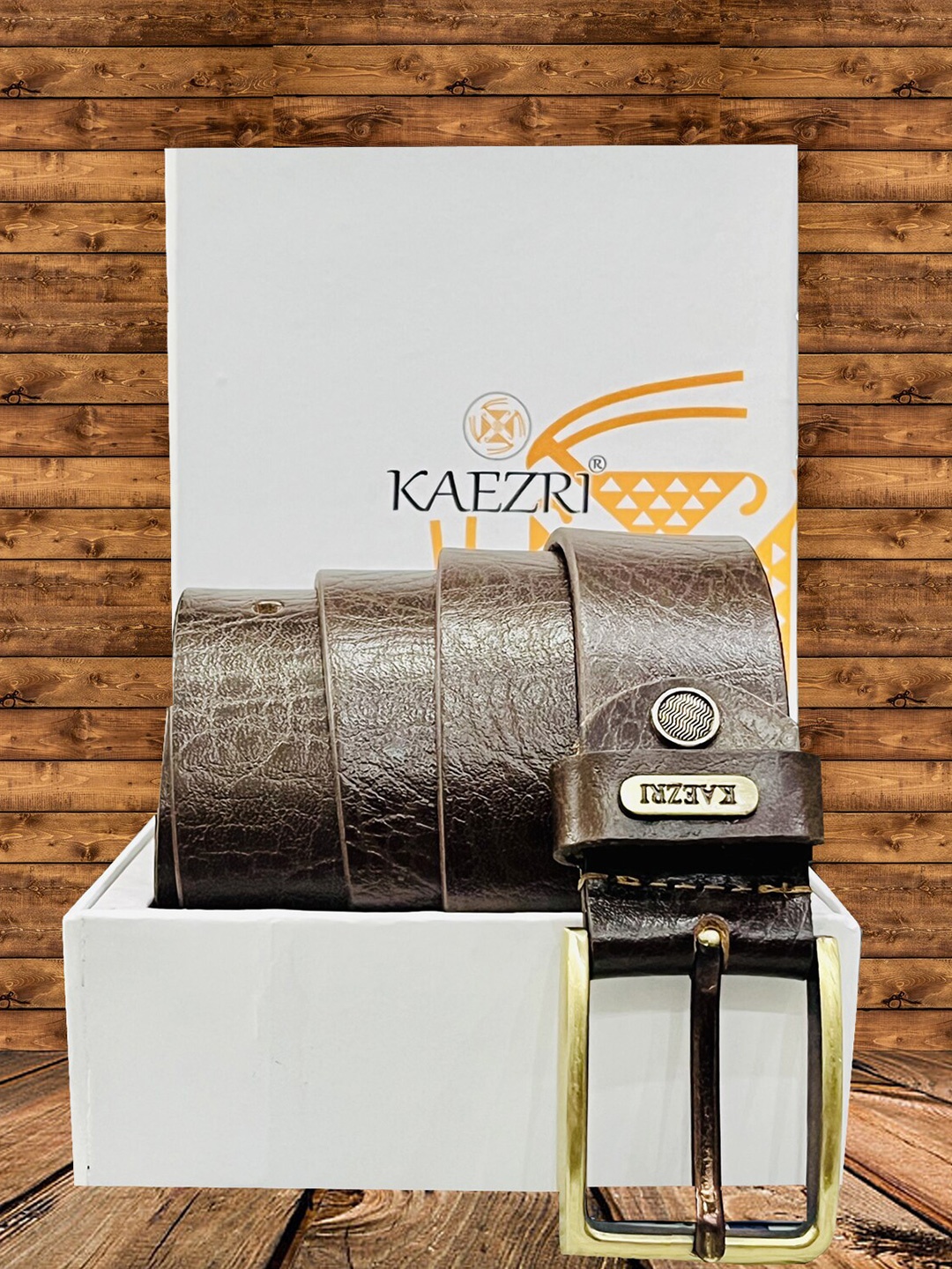 

KAEZRI Men Textured Leather Formal Belt, Brown