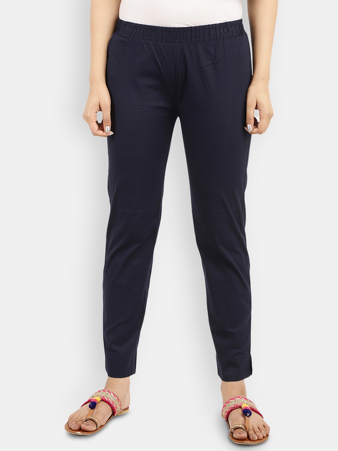 

V-Mart Women Slim Fit Cigarette Trousers, Navy blue