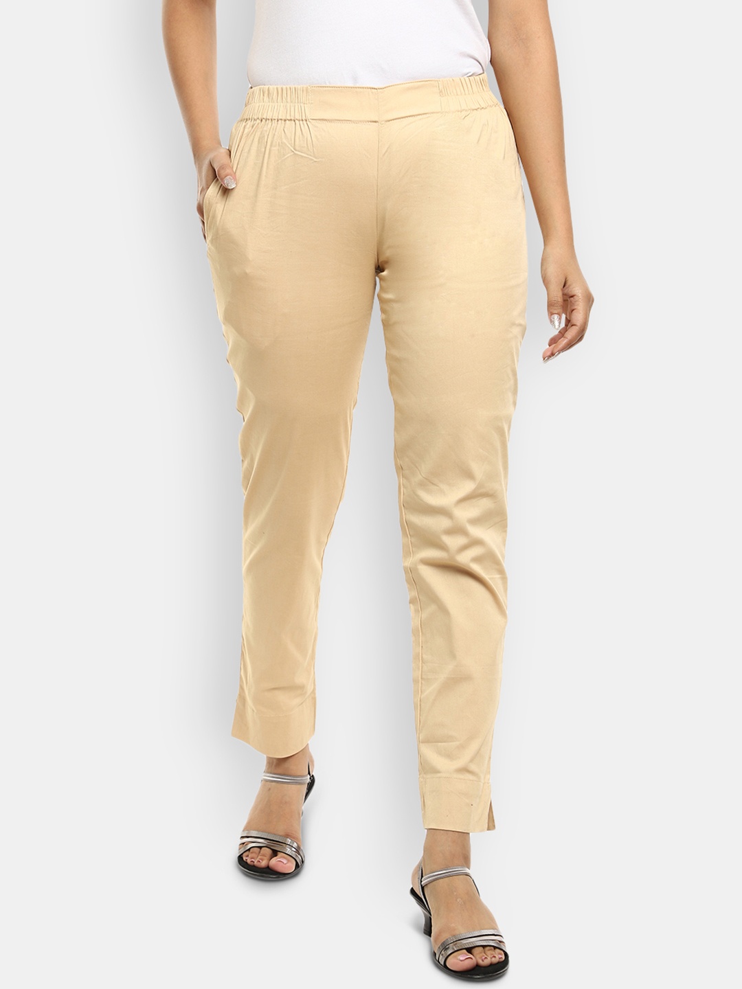 

V-Mart Women Slim Fit Cigarette Trousers, Beige