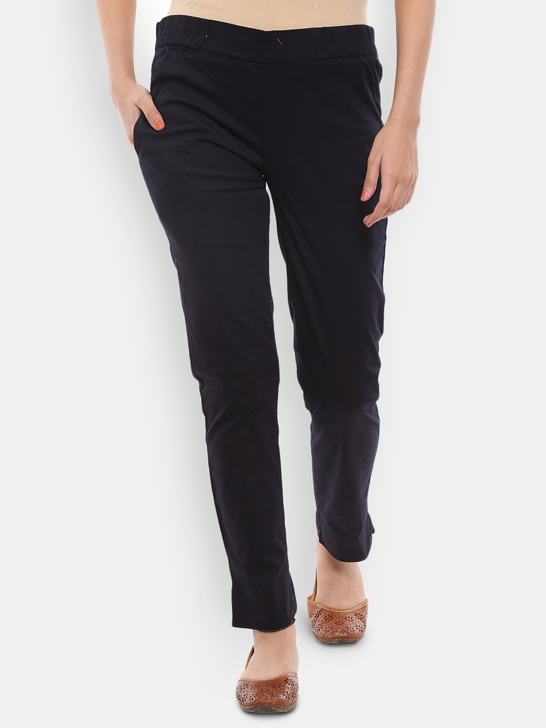

V-Mart Women Slim Fit Cigarette Trousers, Navy blue