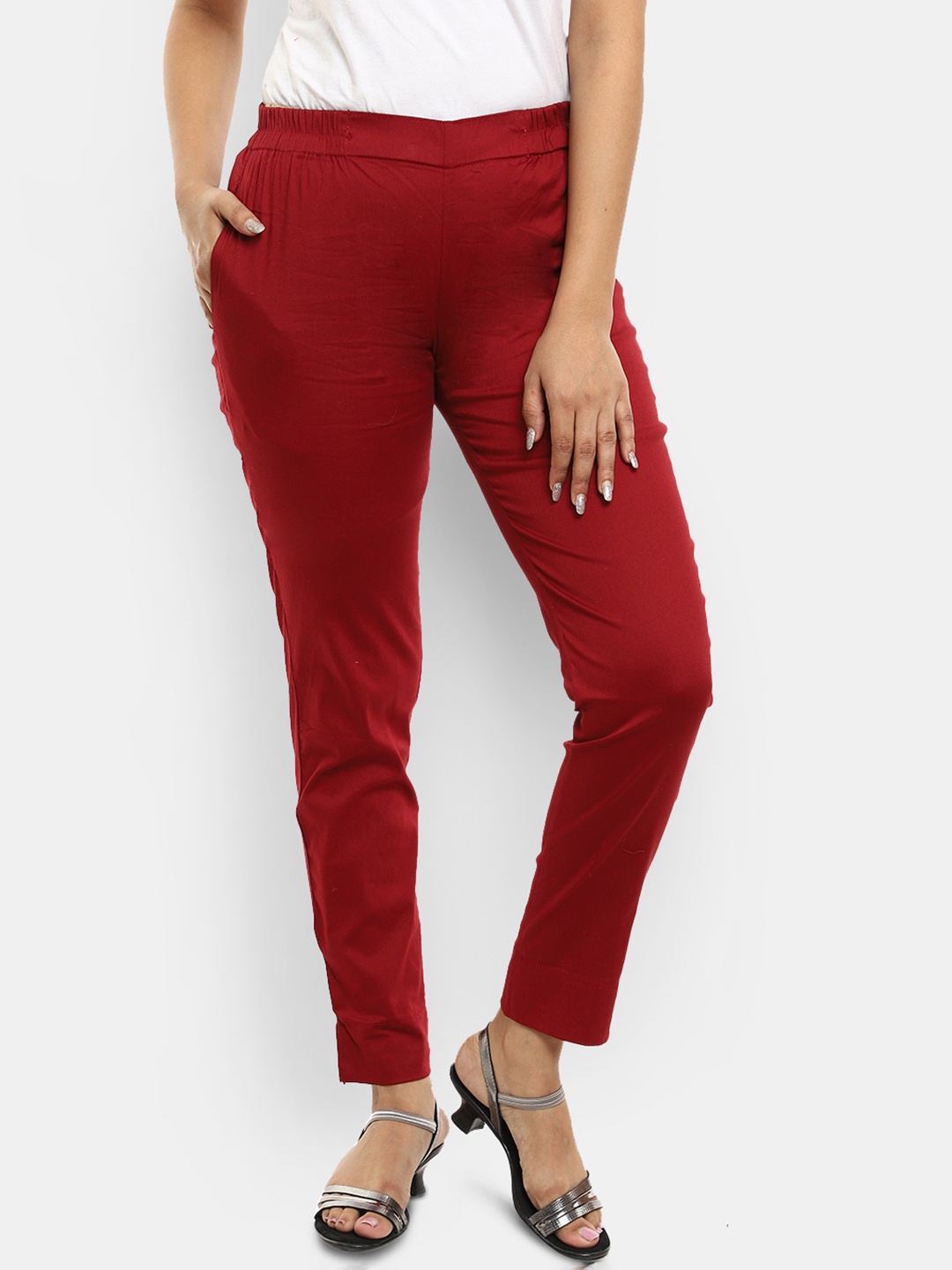 

V-Mart Women Regular Cigarette Trousers, Maroon