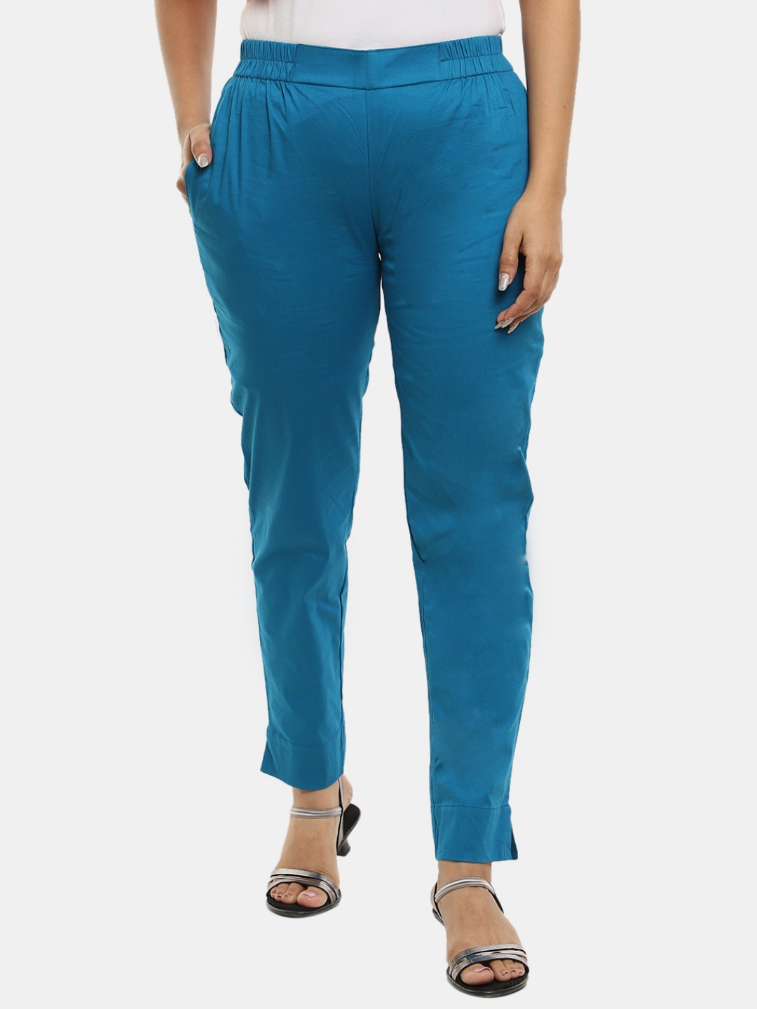 

V-Mart Women Slim Fit Cigarette Trousers, Blue