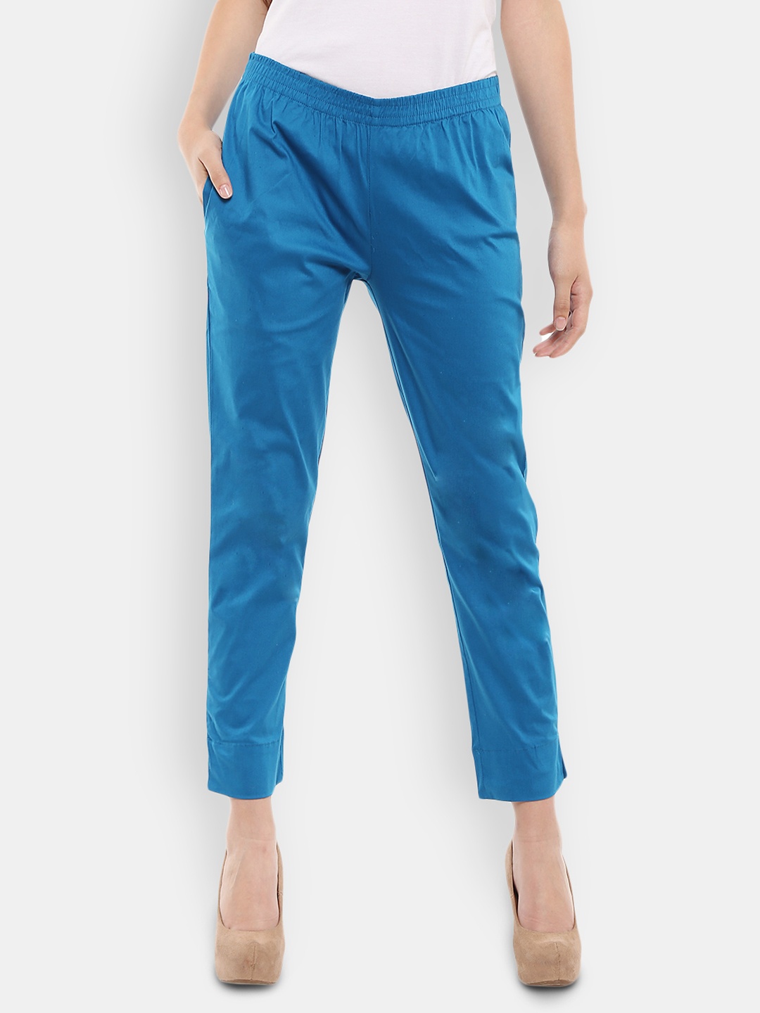 

V-Mart Women Flat-Front Plain Regular Trousers, Blue
