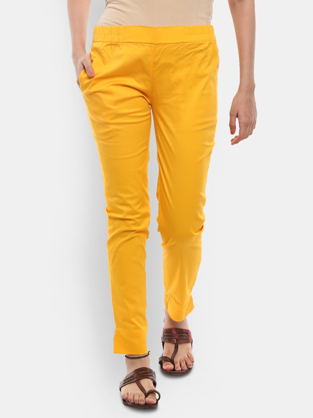 

V-Mart Women Mid-Rise Regular Trousers, Yellow