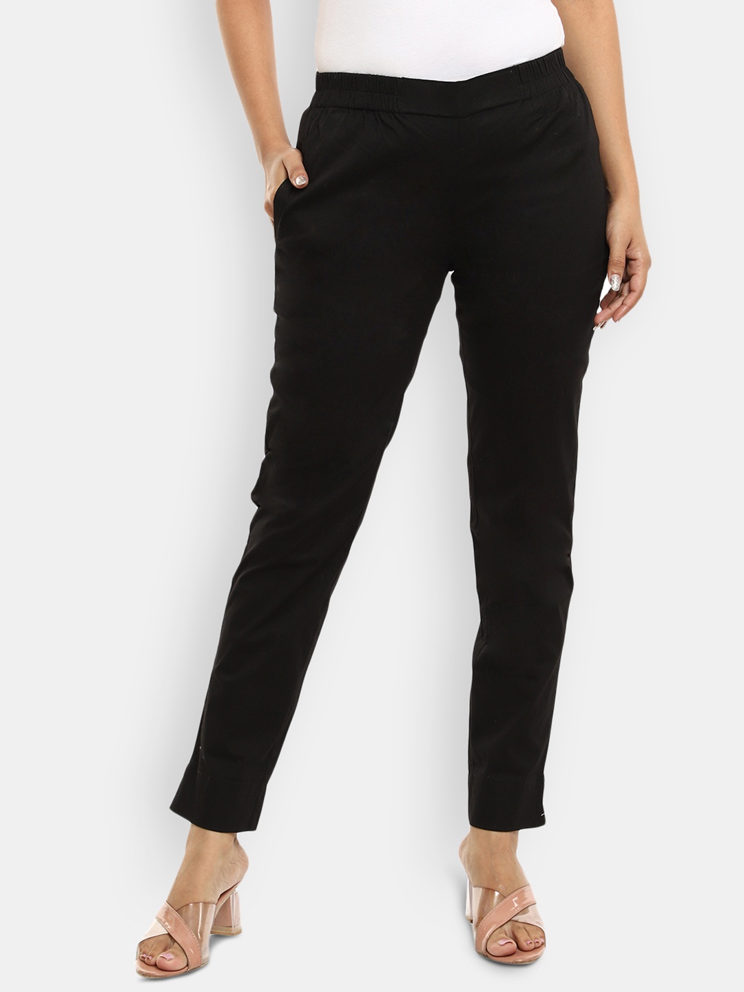 

V-Mart Women Skinny Fit Mid-Rise Cigarette Trousers, Black