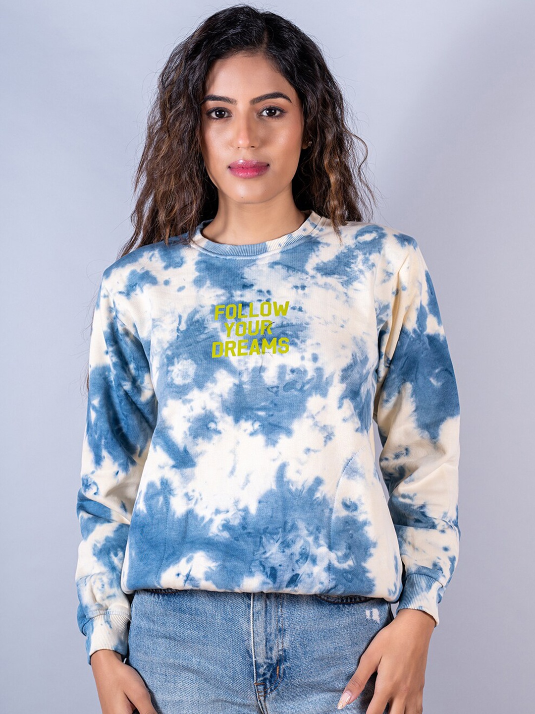 

Tistabene Women Round Neck Tie-Dye Printed Cotton Sweatshirt, Blue