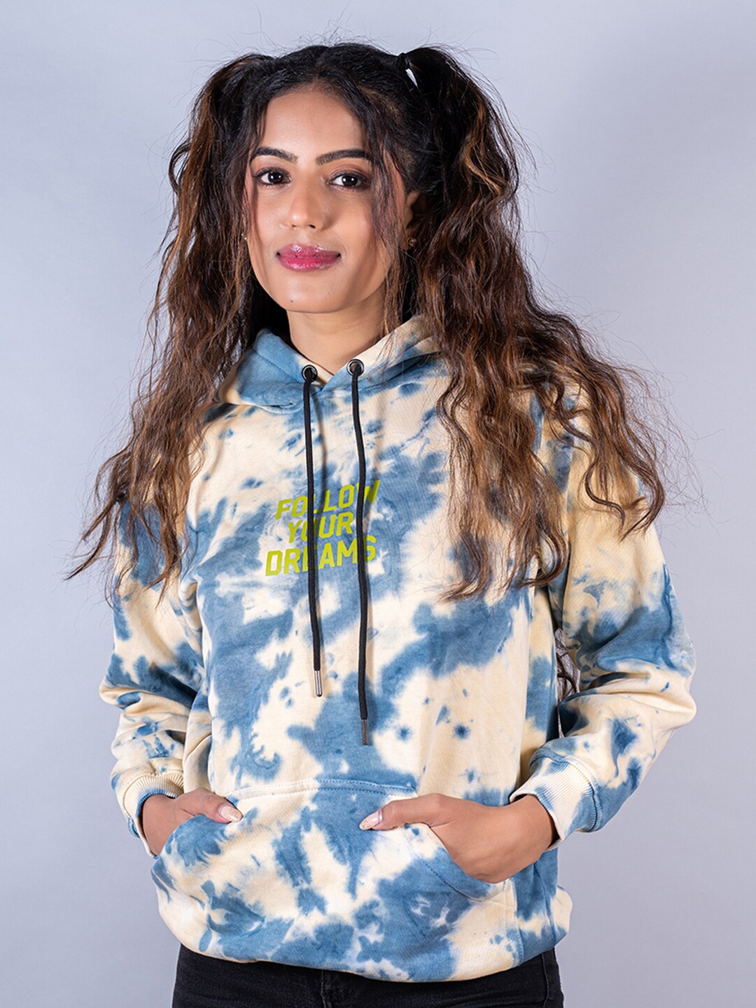 

Tistabene Women Printed Hooded Cotton Sweatshirt, Blue