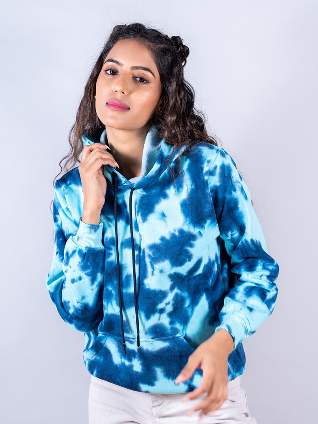 

Tistabene Women Printed Hooded Cotton Sweatshirt, Blue