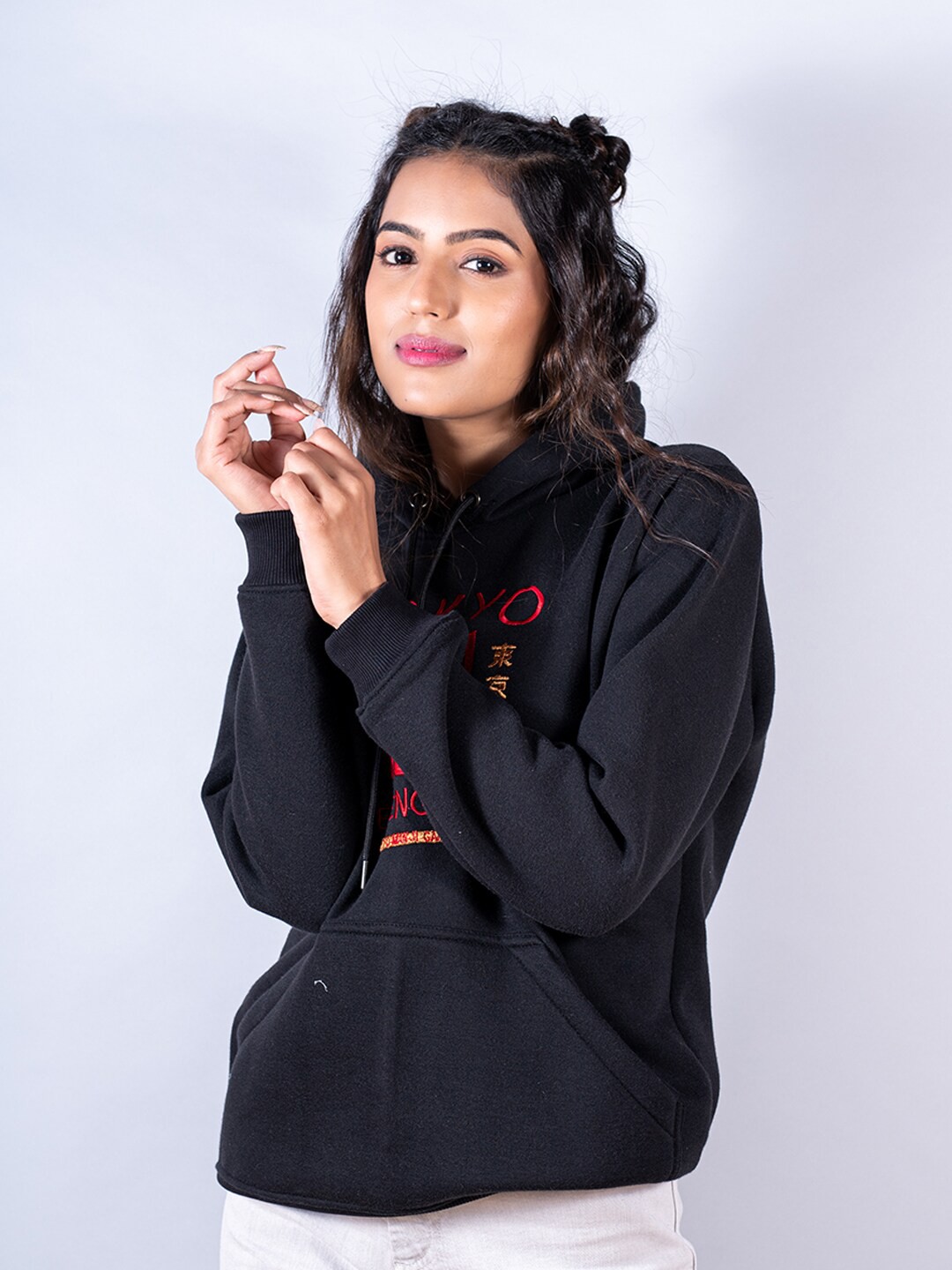 

Tistabene Women Printed Hooded Cotton Sweatshirt, Black