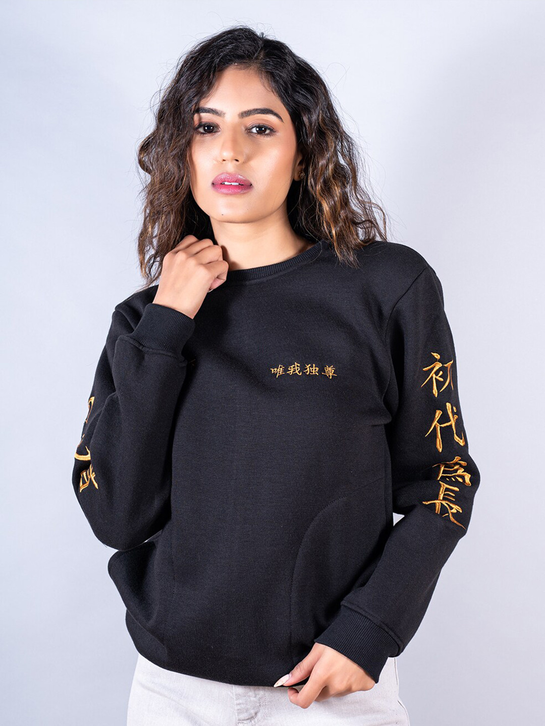 

Tistabene Women Printed Round Neck Cotton Sweatshirt, Black