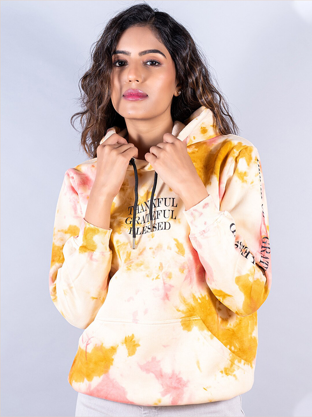

Tistabene Women Cotton Printed Hooded Sweatshirt, Yellow