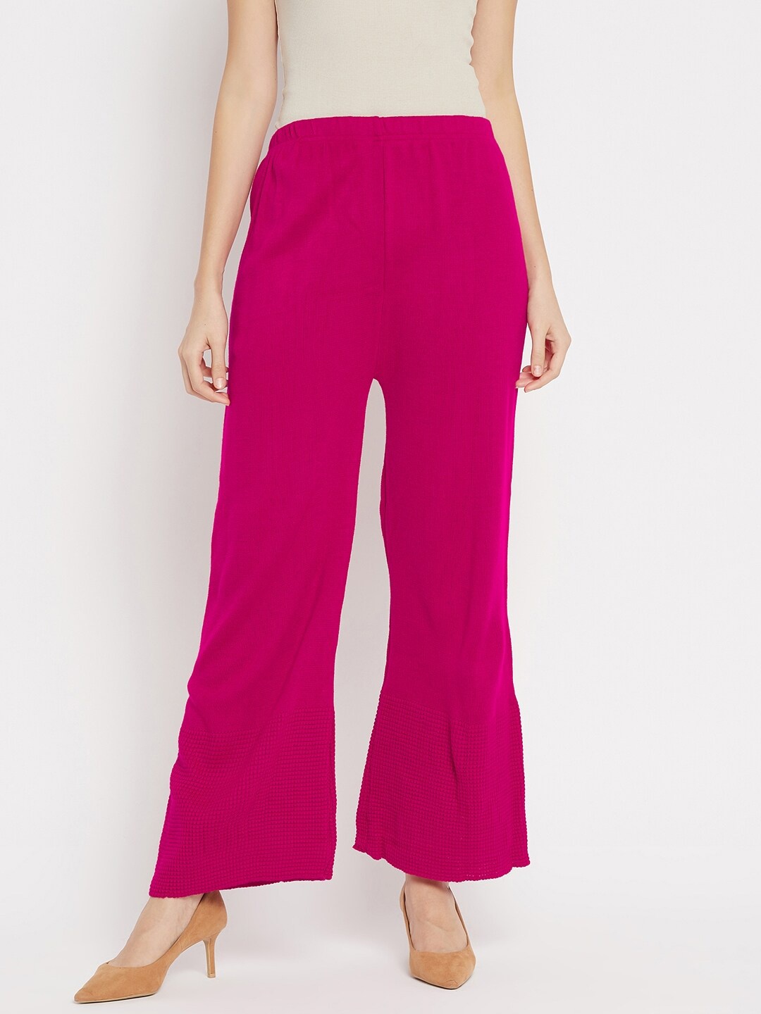 

Clora Creation Women Cotton Knitted Palazzos, Magenta