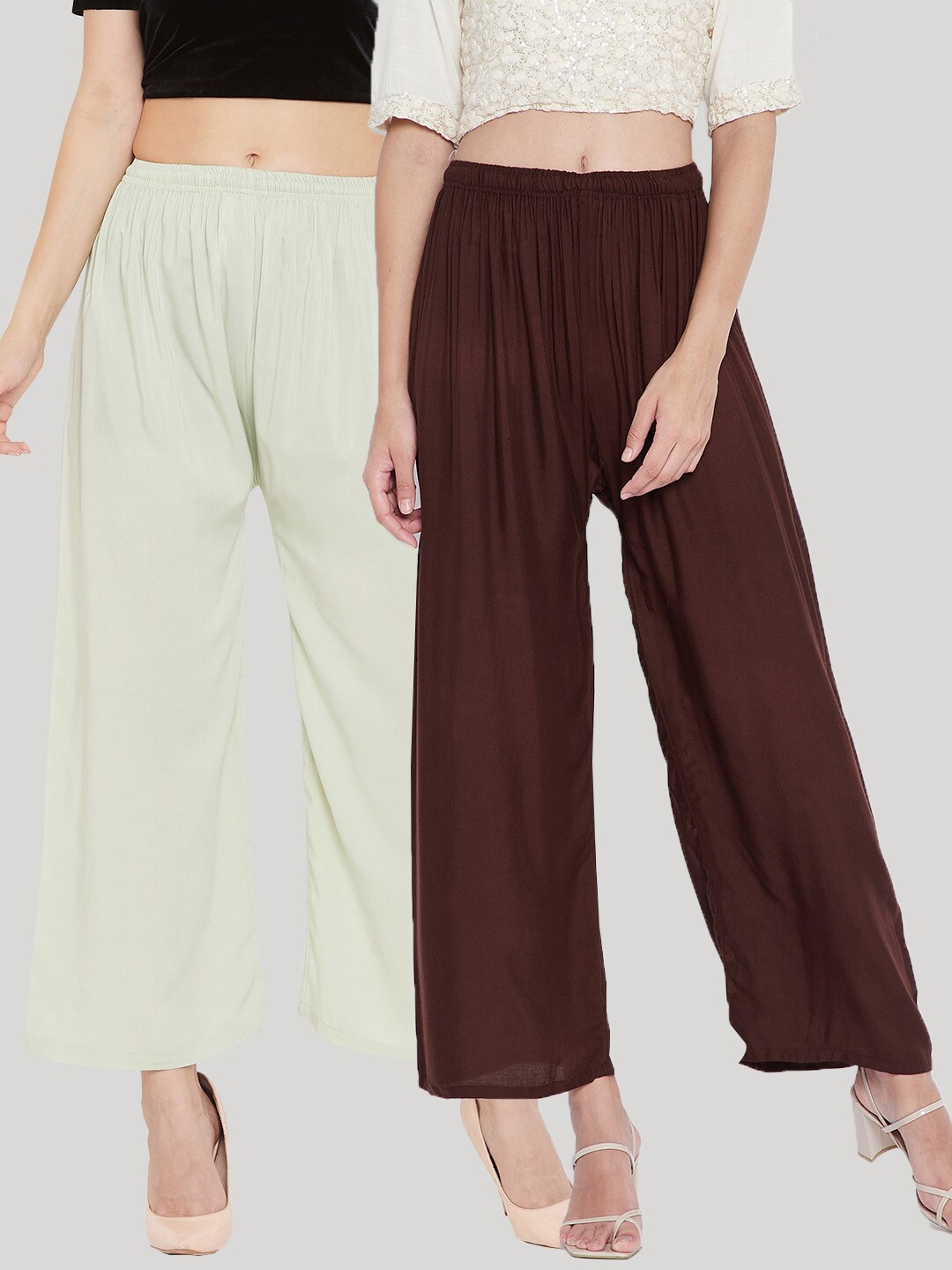 

Clora Creation Women Pack of 2 Palazzos, Brown