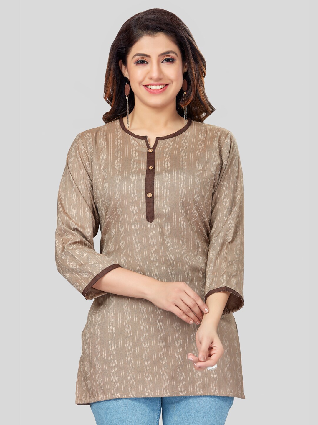 

Saree Swarg Women Woven Design Kurti, Beige