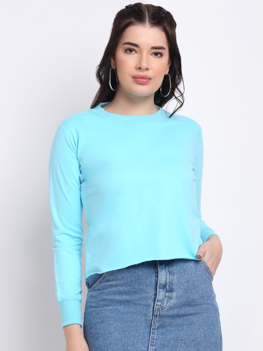 

TAG 7 Women Pure Cotton Sweatshirt, Blue