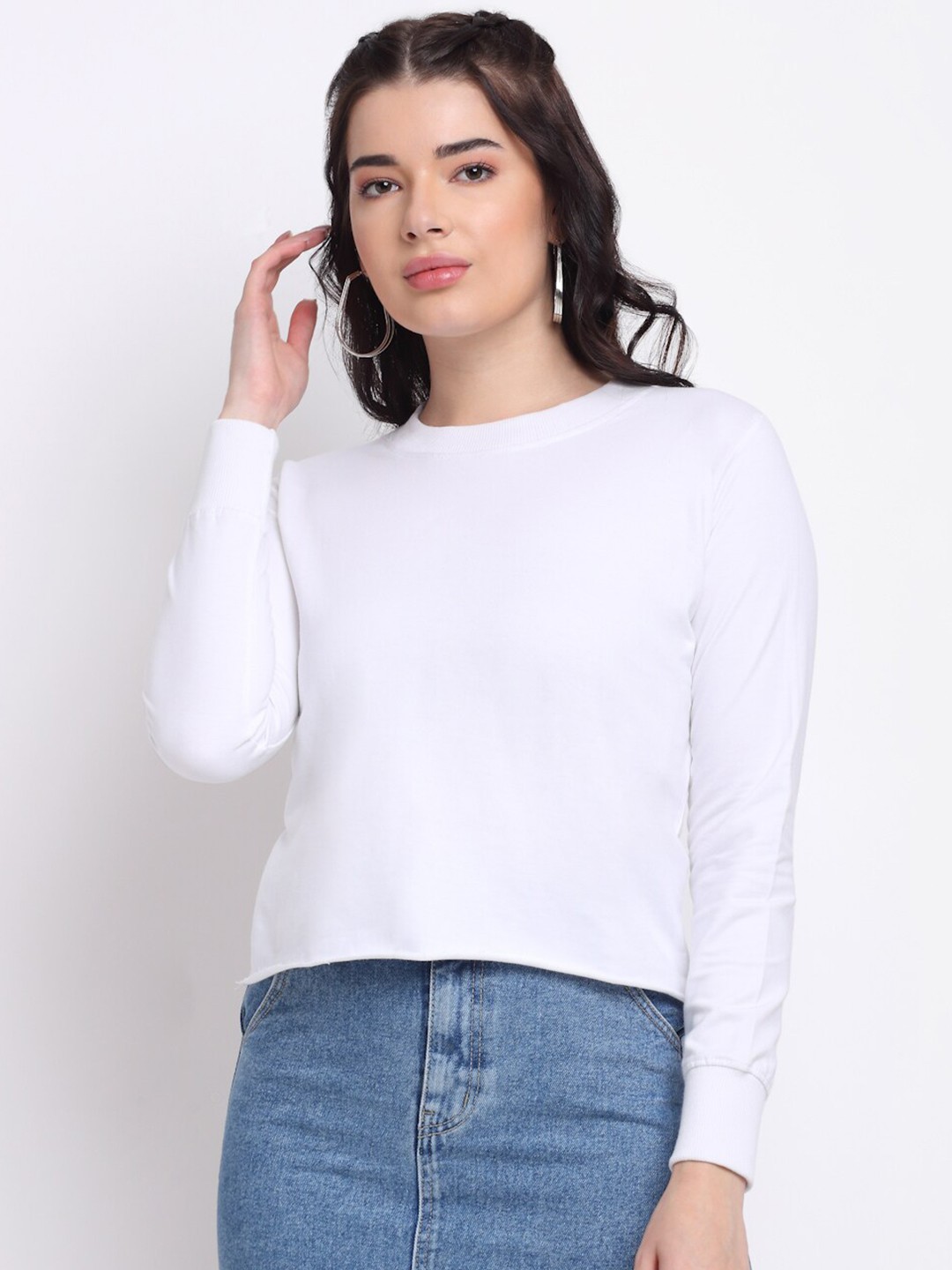 

TAG 7 Women Cotton Sweatshirt, White
