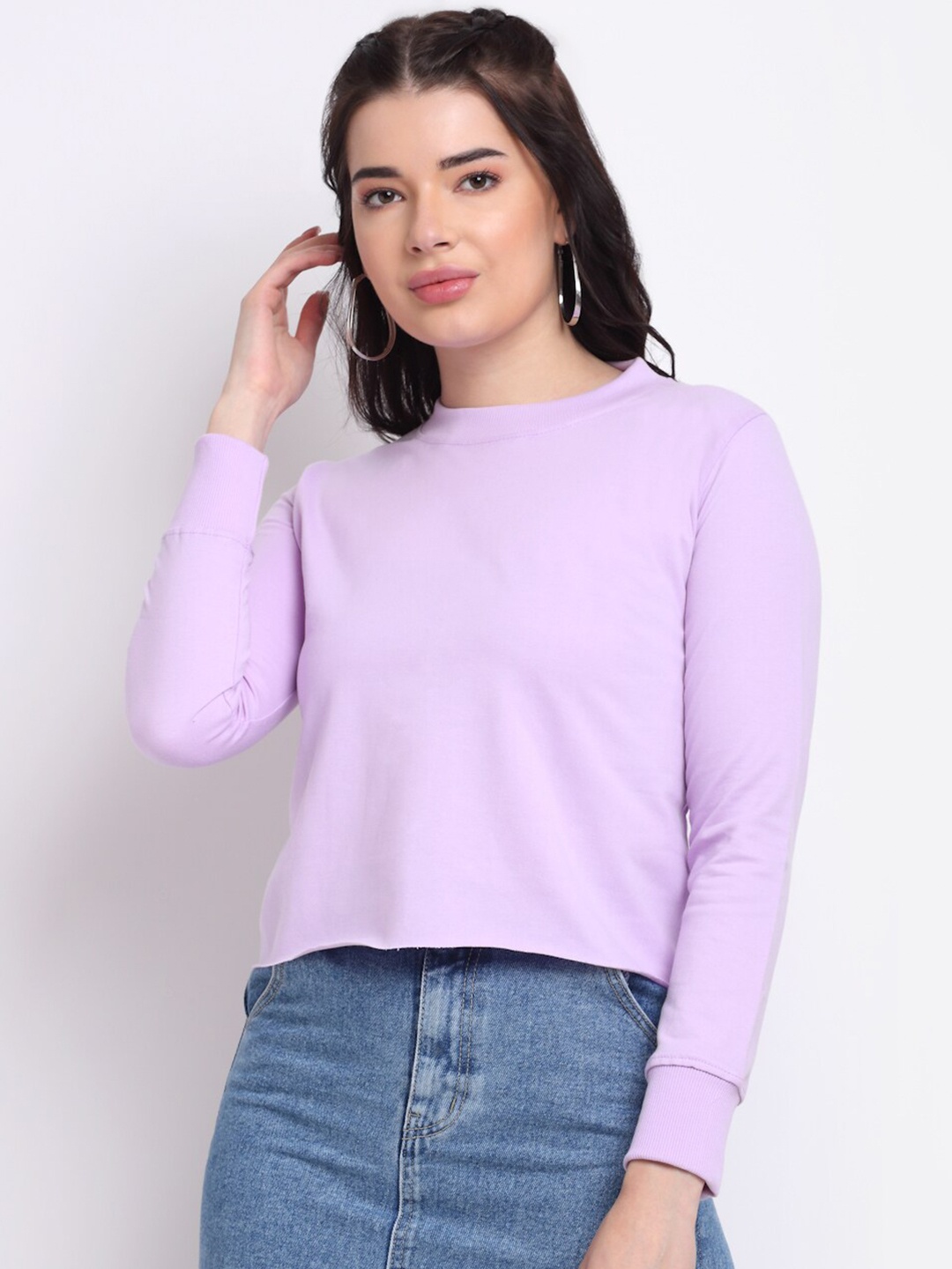 

TAG 7 Women Pure Cotton Sweatshirt, Lavender