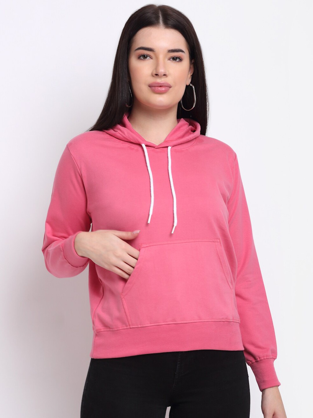 

TAG 7 Women Hooded Pure Cotton Sweatshirt, Pink