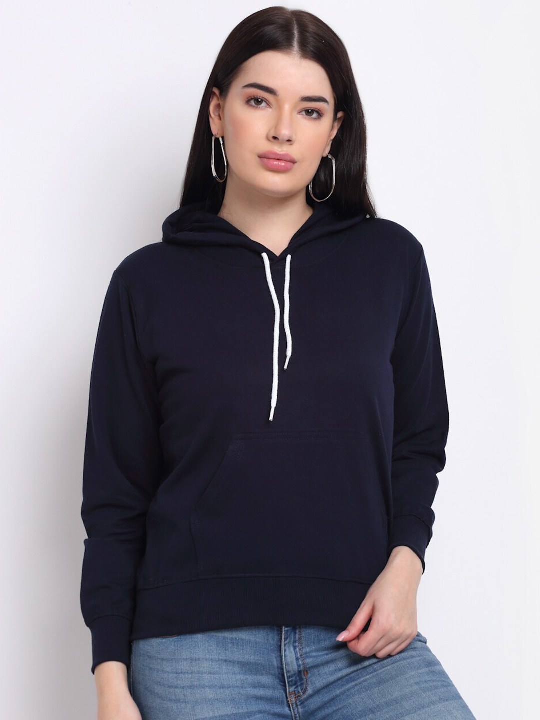 

TAG 7 Women Hooded Pure Cotton Sweatshirt, Navy blue