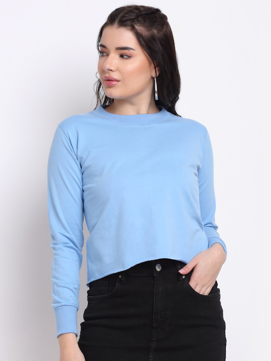 

TAG 7 Women Round Neck Cotton Sweatshirt, Blue