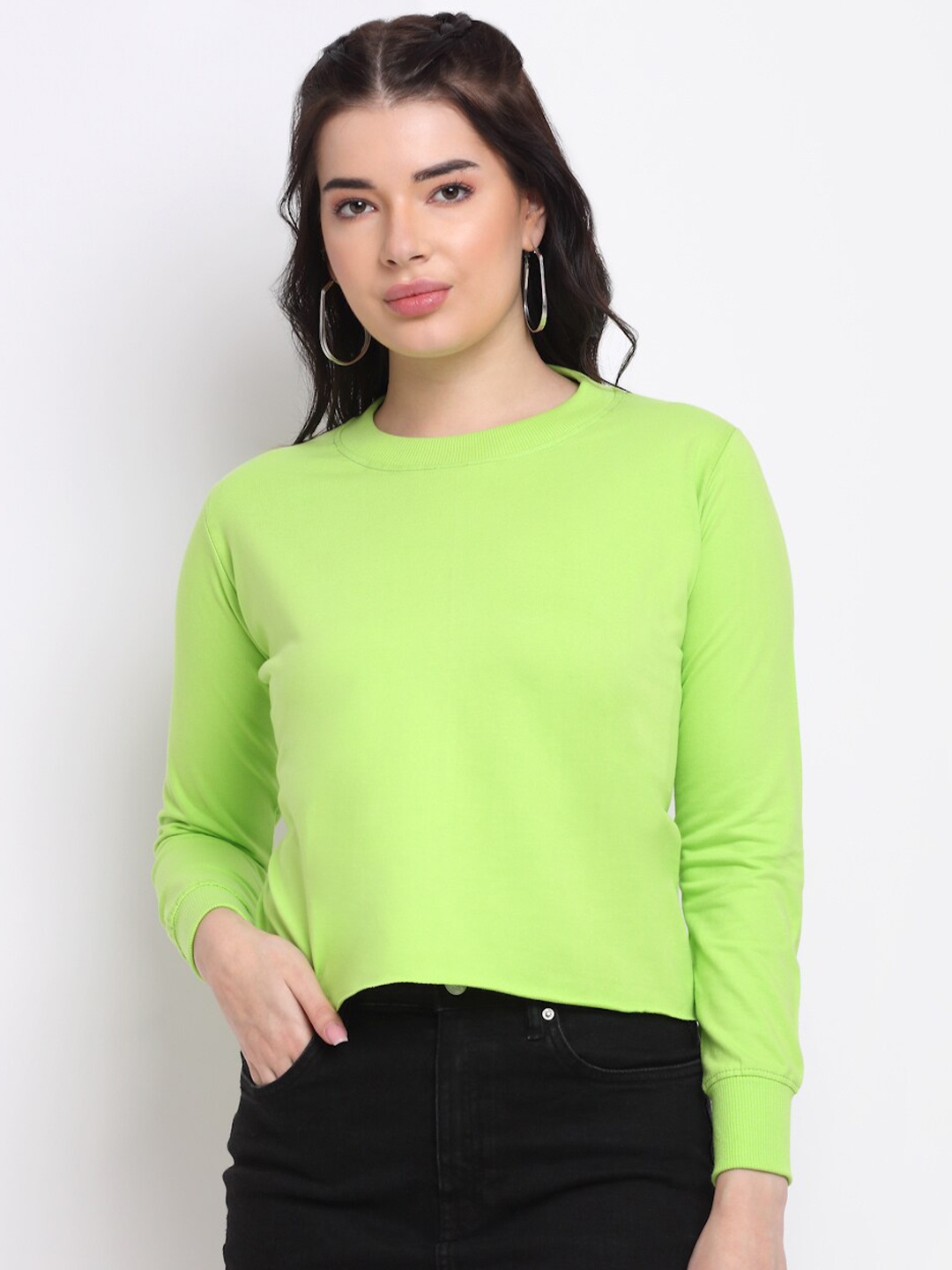 

TAG 7 Women Pure Cotton Sweatshirt, Green