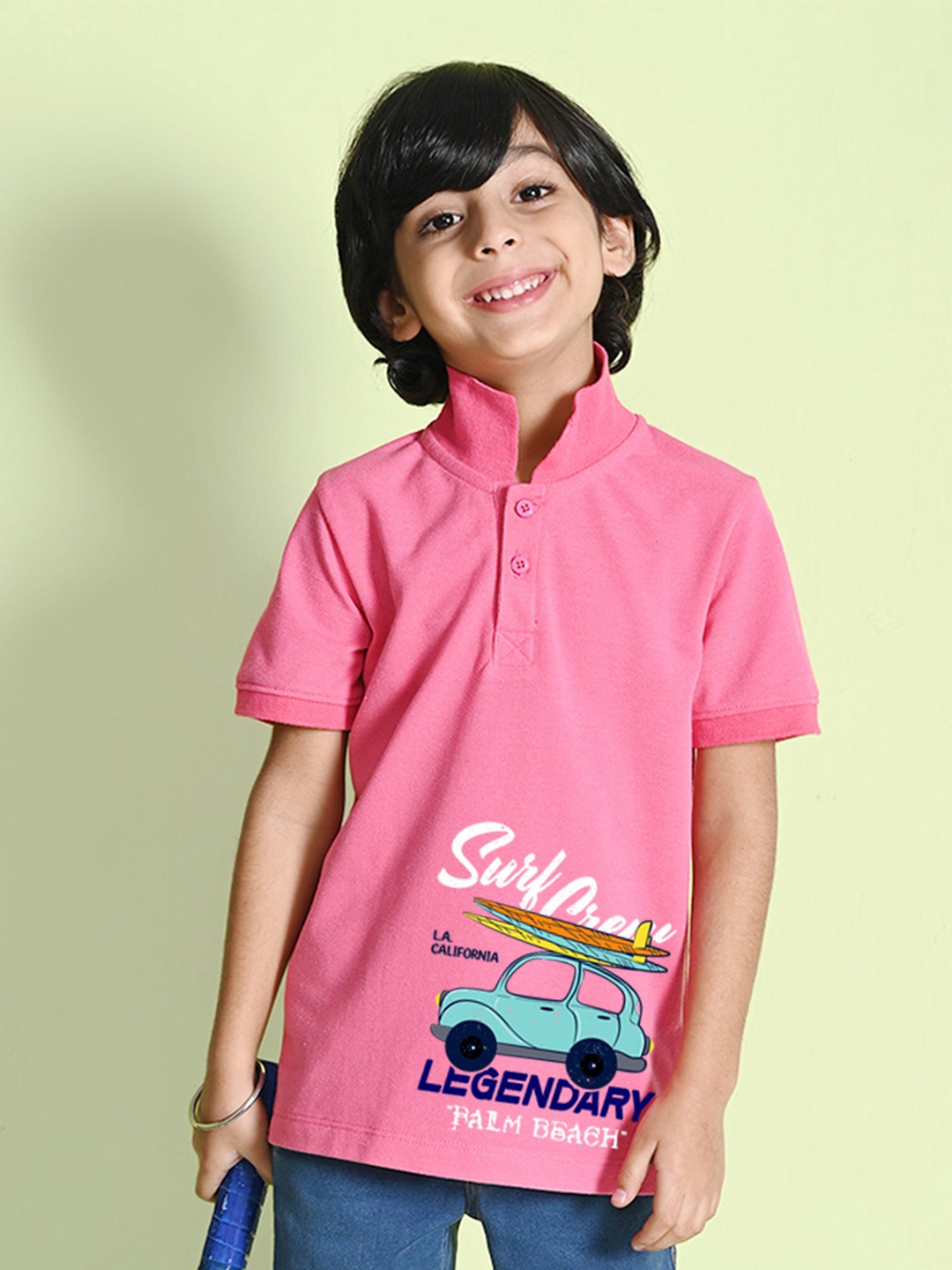 

NUSYL Boys Printed Polo Collar T-shirt, Pink