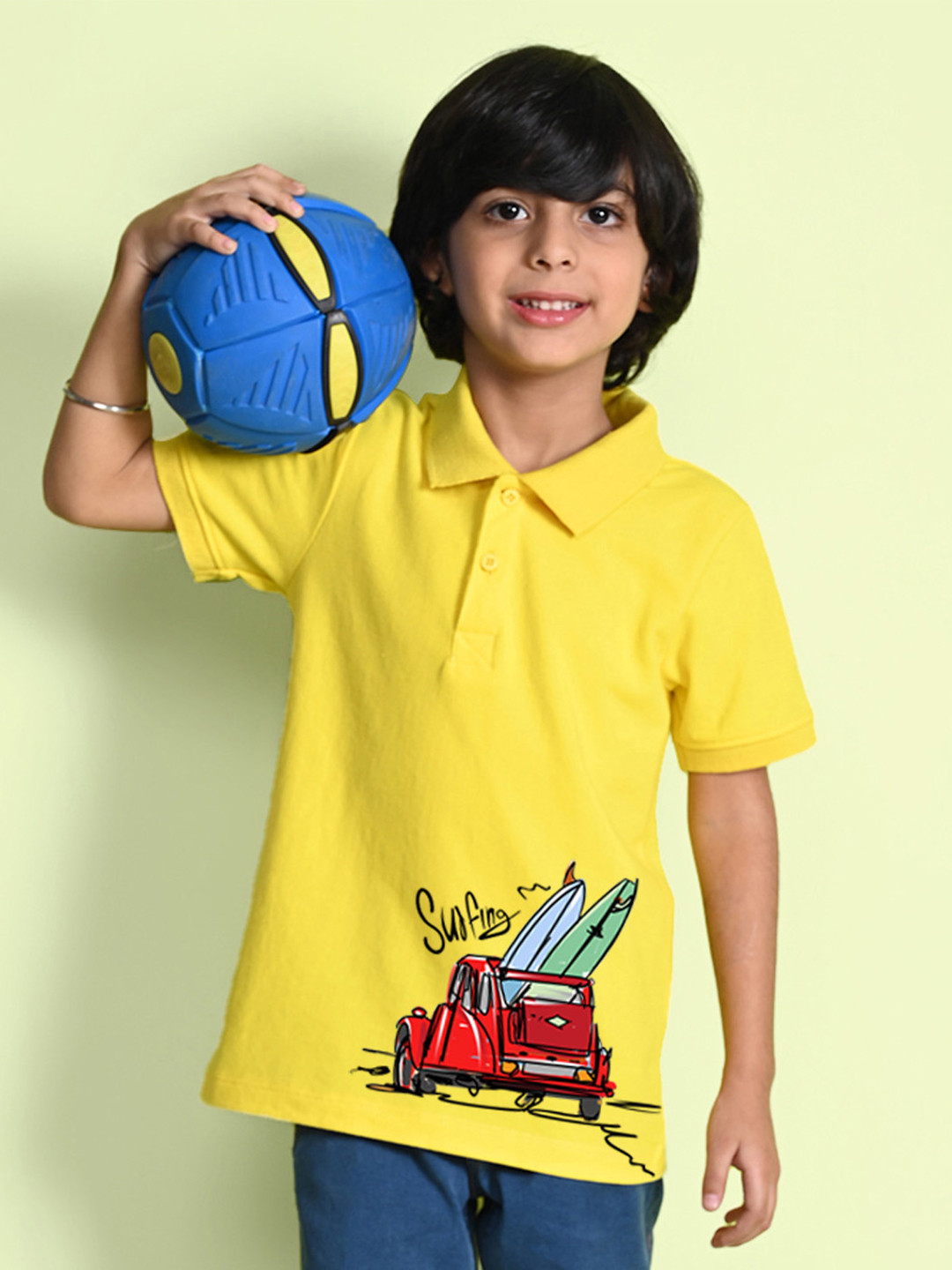 

NUSYL Boys Printed Polo Collar T-shirt, Yellow