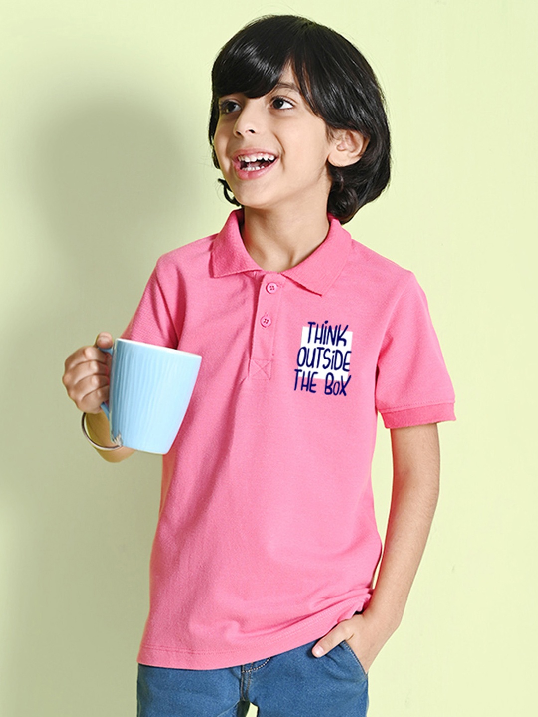 

NUSYL Boys Typography Printed Polo Collar T-shirt, Pink