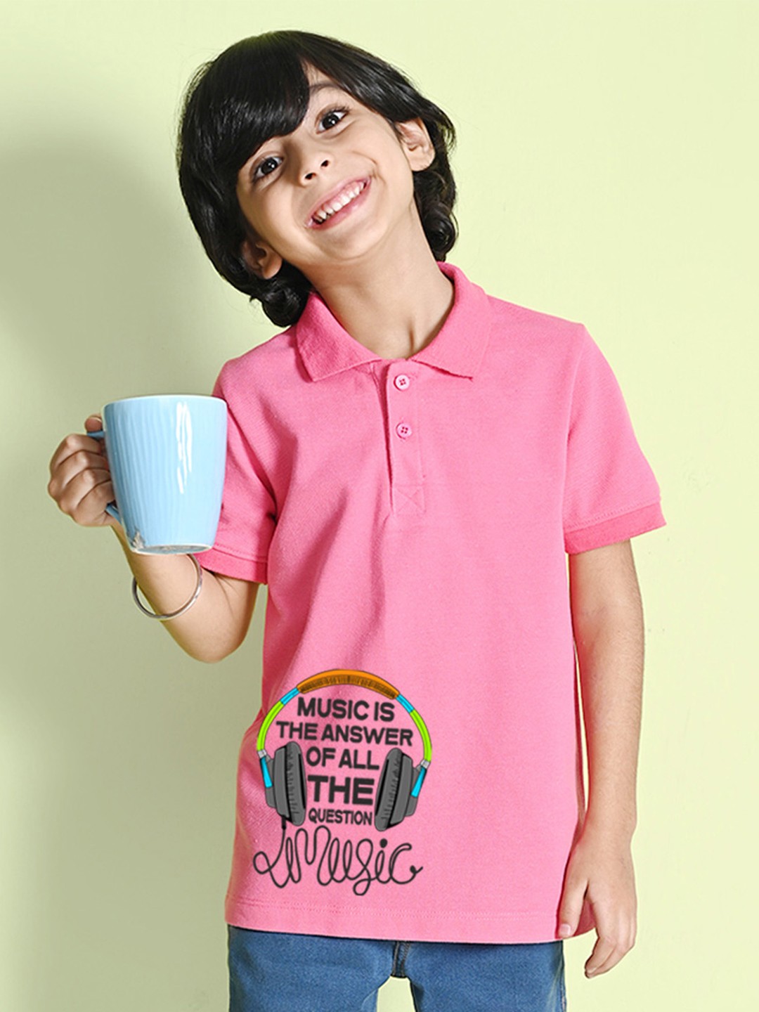 

NUSYL Boys Cotton Printed Polo Collar T-shirt, Pink