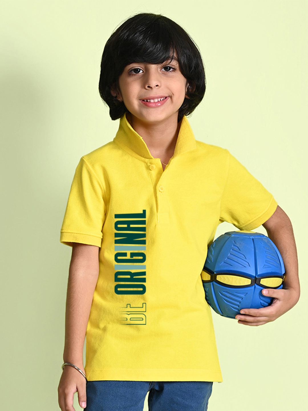 

NUSYL Boys Cotton Typography Printed Polo Collar T-shirt, Yellow