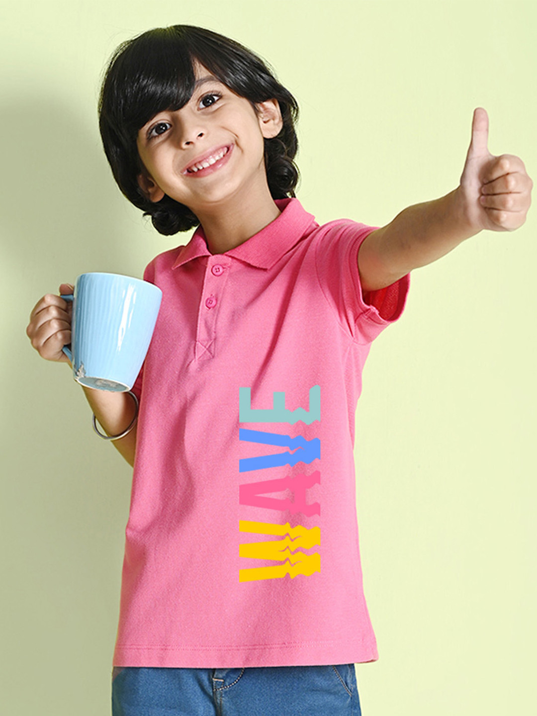 

NUSYL Boys Typography Printed Polo Collar T-shirt, Pink