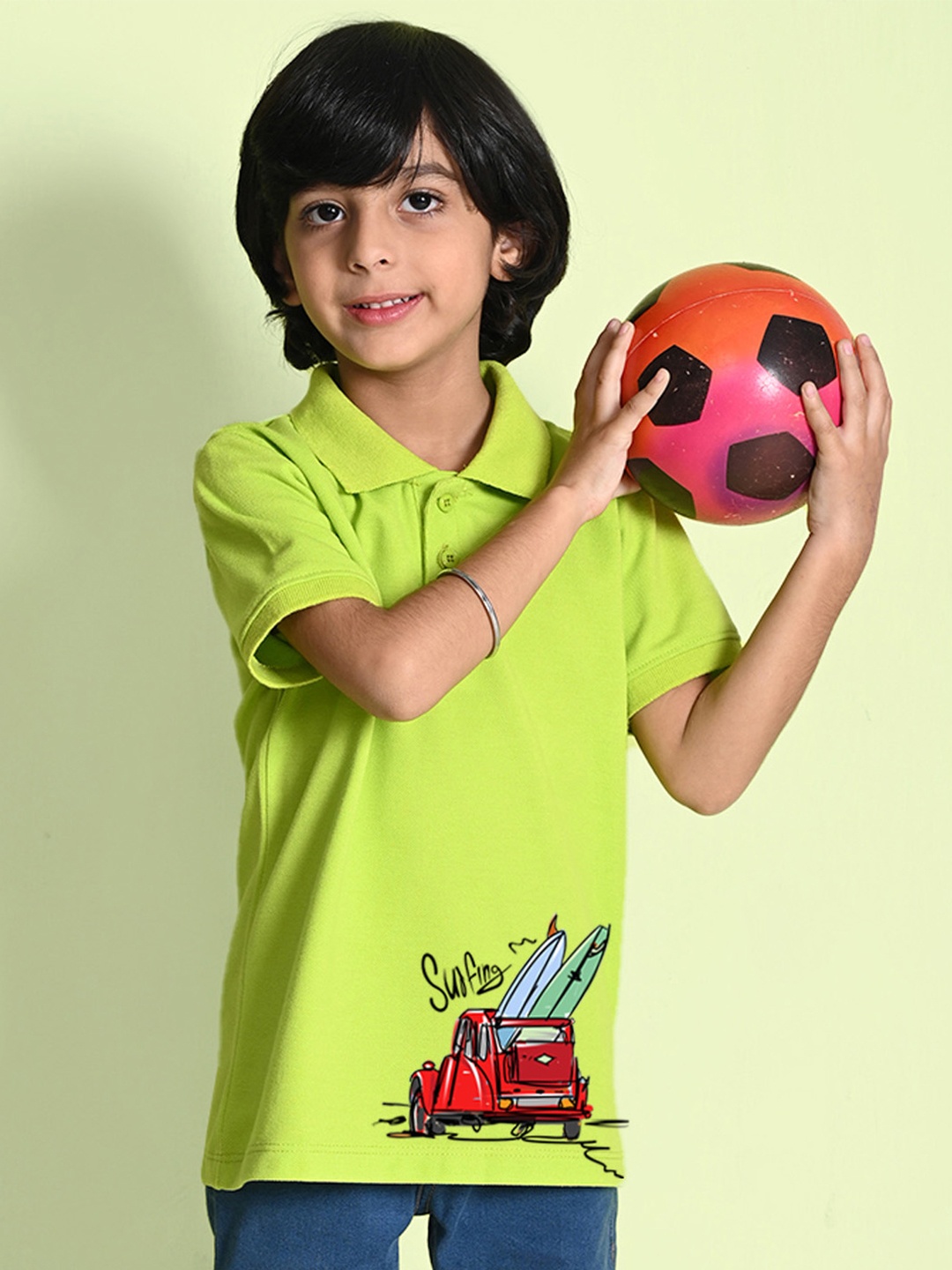 

NUSYL Boys Printed Polo Collar T-shirt, Green