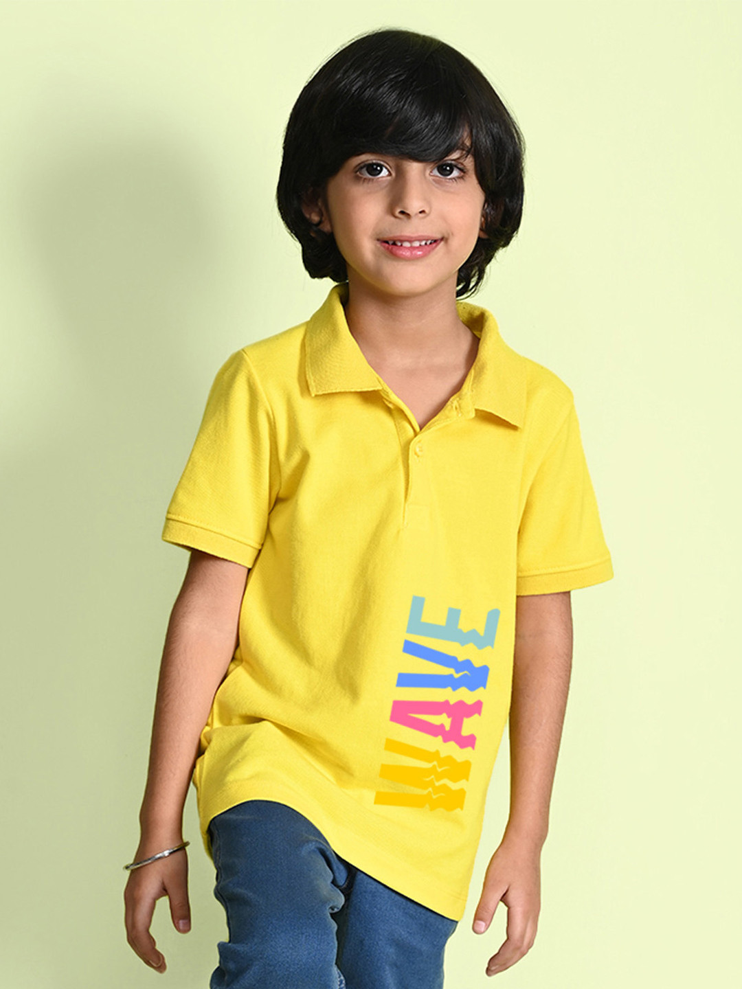 

NUSYL Boys Typography Printed Polo Collar T-shirt, Yellow