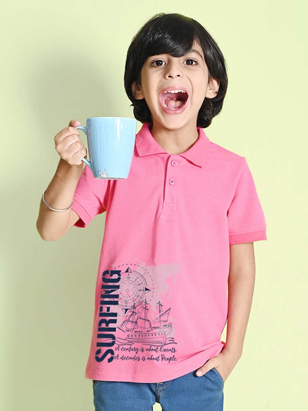 

NUSYL Boys Printed Cotton Polo Collar T-shirt, Pink