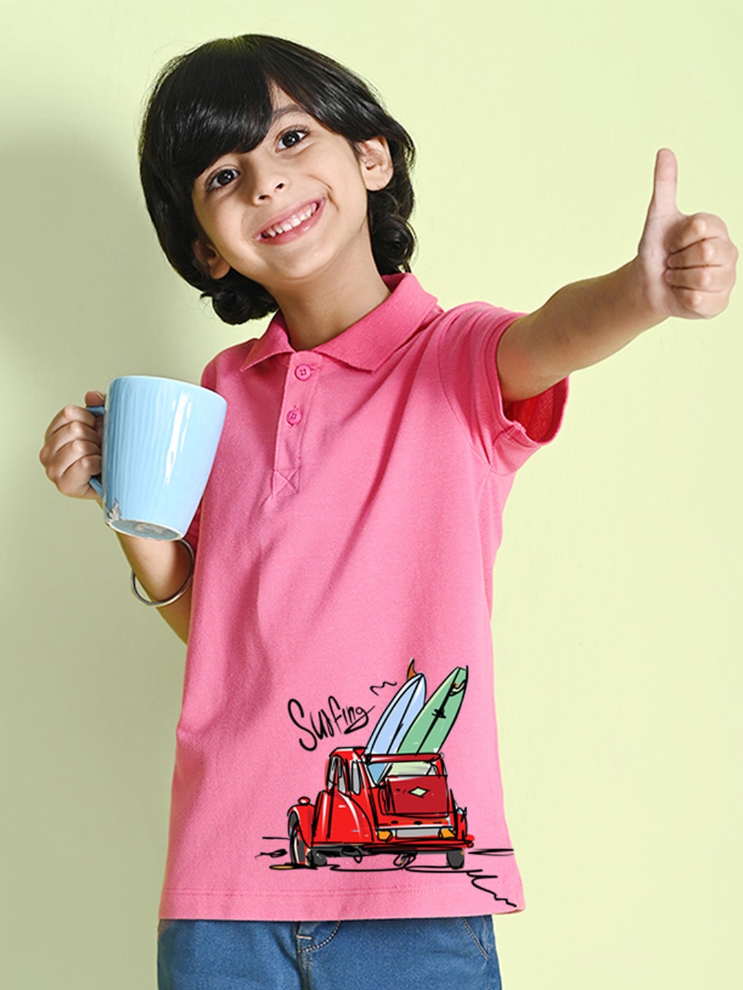 

NUSYL Boys Printed Cotton Polo Collar T-shirt, Pink