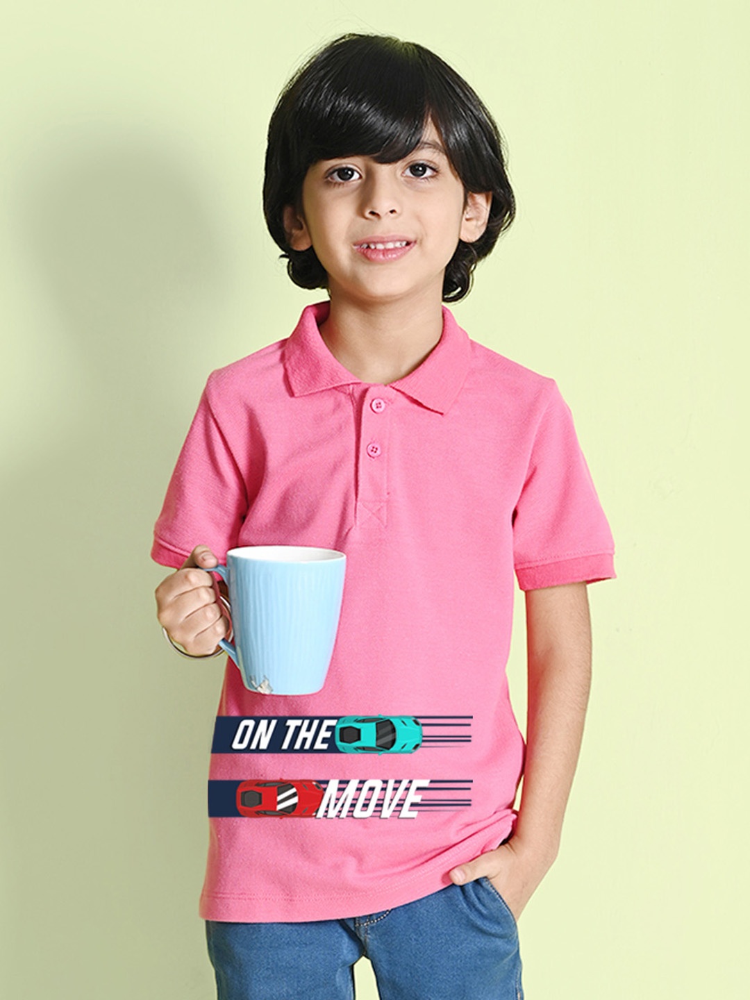 

NUSYL Boys Typography Printed Polo Collar T-shirt, Pink