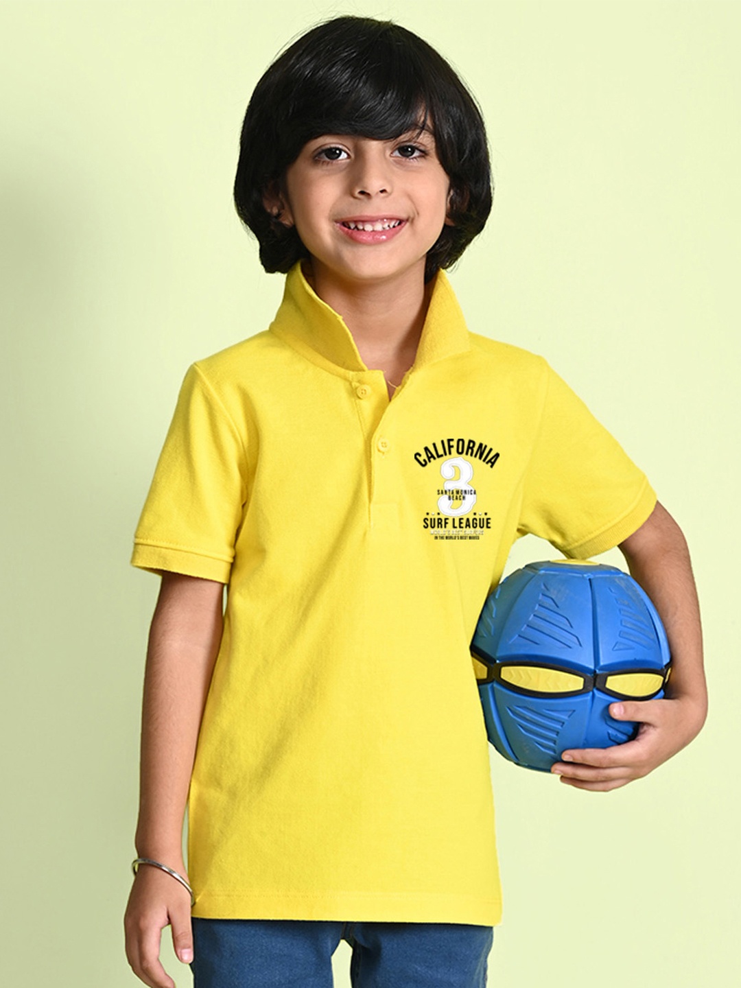 NUSYL Boys Typography Printed Polo Collar T-shirt, Yellow
