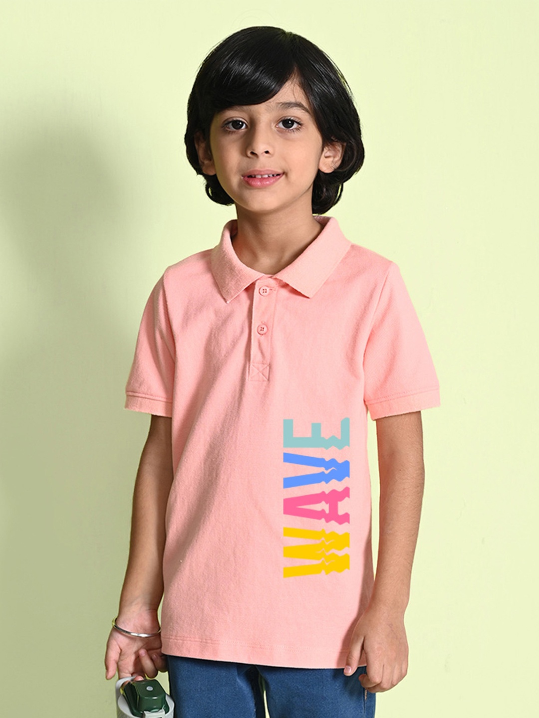 

NUSYL Boys Typography Printed Polo Collar T-shirt, Peach