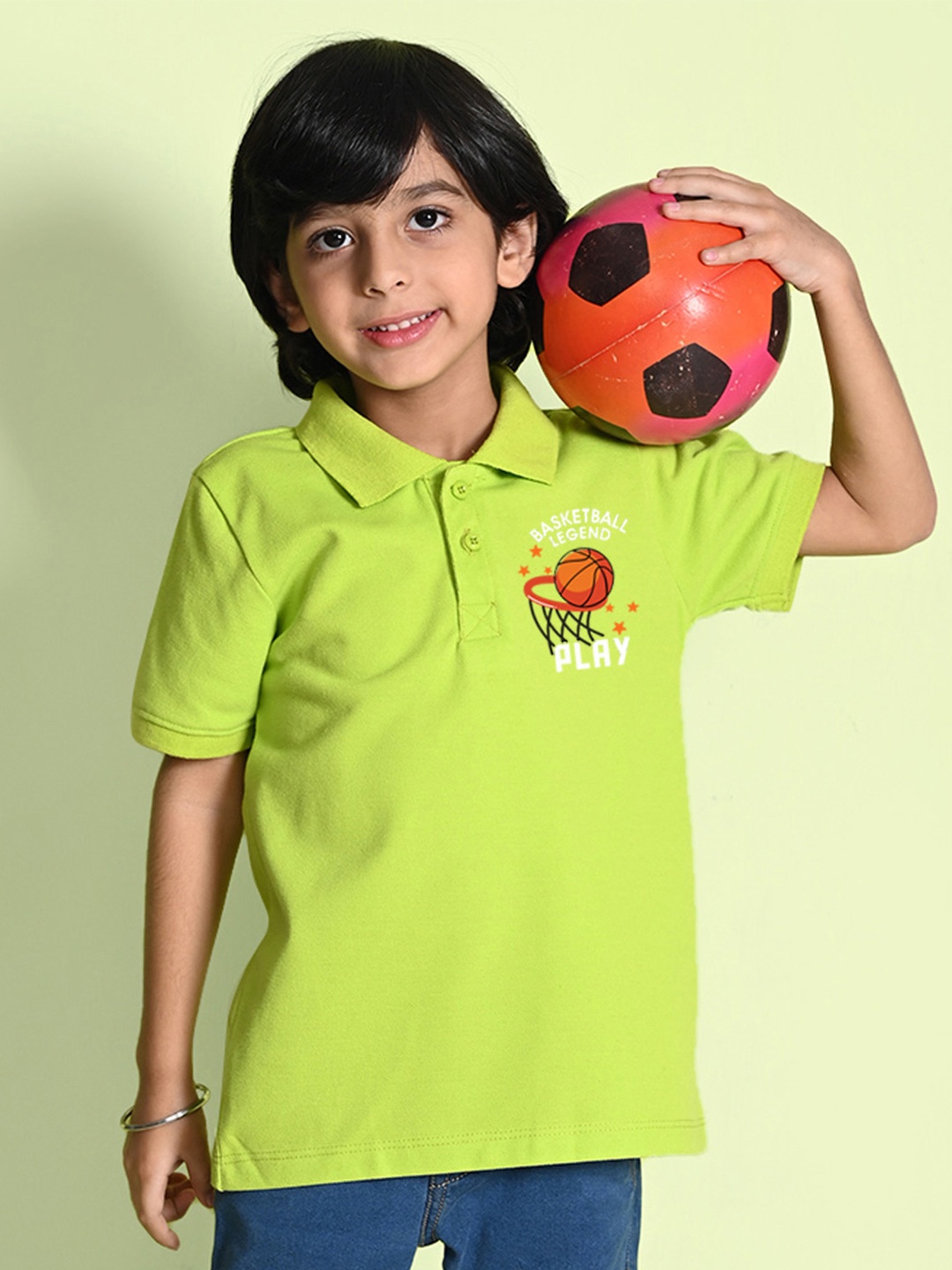 

NUSYL Boys Printed Polo Collar Cotton T-shirt, Green