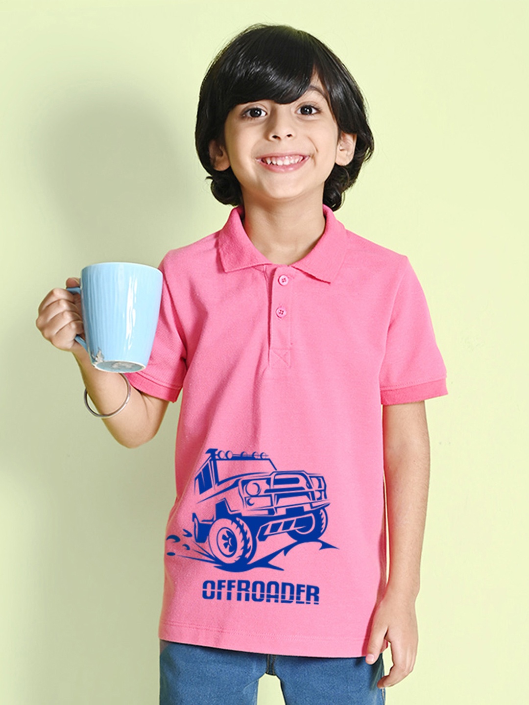 

NUSYL Boys Printed Polo Collar T-shirt, Pink