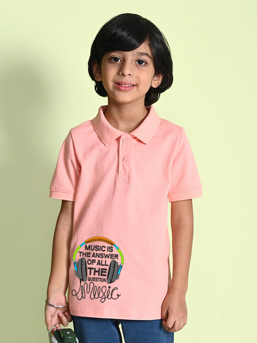 

NUSYL Boys Typography Printed Polo Collar T-shirt, Peach