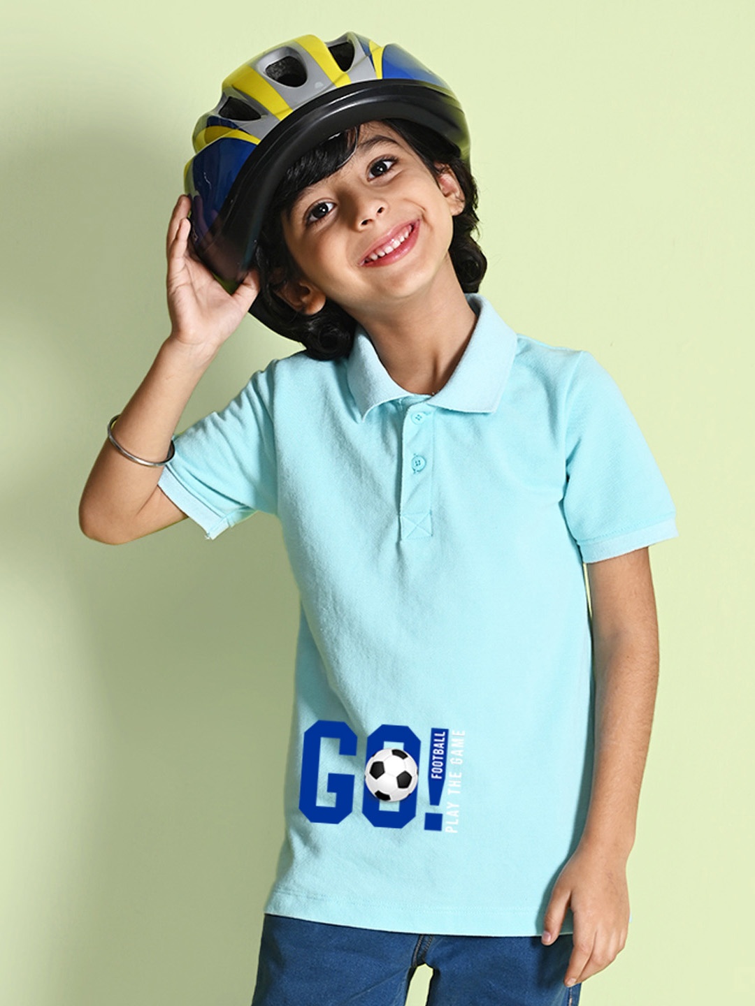 

NUSYL Boys Typography Printed Polo Collar T-shirt, Blue