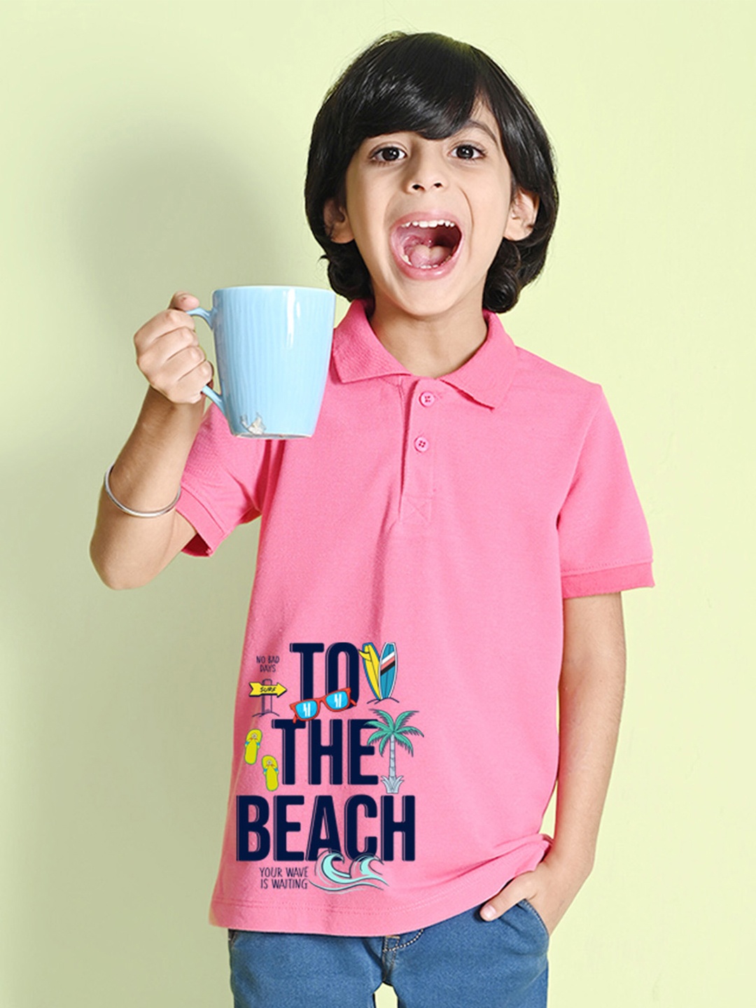 

NUSYL Boys Typograohy Printed Polo Collar T-shirt, Pink