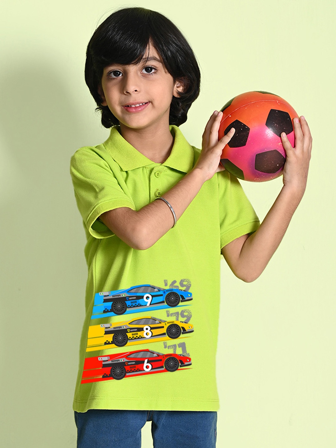 

NUSYL Boys Printed Cotton Polo Collar T-shirt, Green