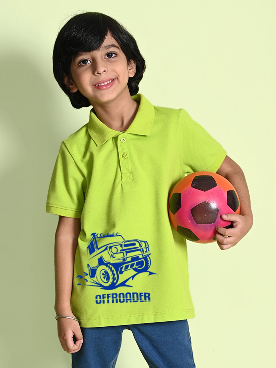 

NUSYL Boys Printed Polo Collar T-shirt, Green