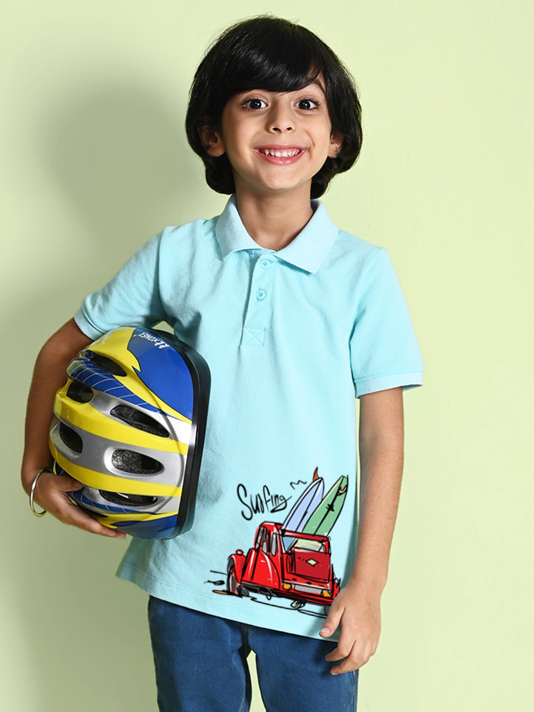 

NUSYL Boys Printed Polo Collar T-shirt, Blue